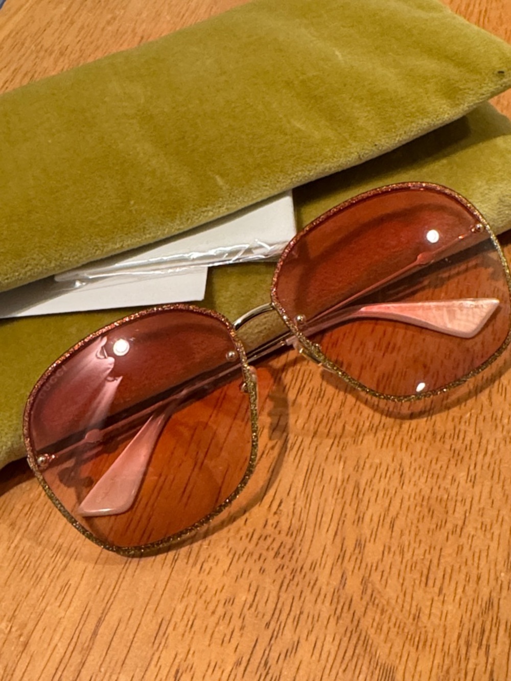 Gucci Glitter Pink Gradient Oversized Women's Sunglasses